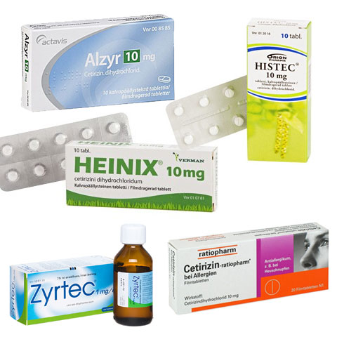 Цетиризин (Alzyr, Cetirizin Ratiopharm, Heinix, Histec, Zyrtec)