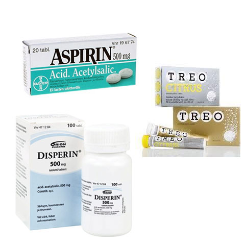 Asetyylisalisyylihappo: Aspirin, Disperin, Treo