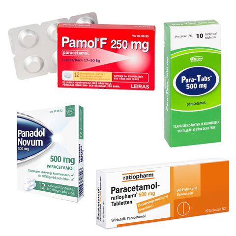 Parasetamoli: Pamol, Panadol, Paracetamol ratiopharm, Para-Tabs