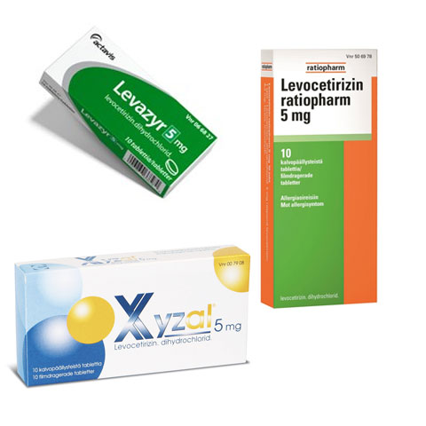 Levosetiritsiini: Levazyr, Levocetirizin Ratiopharm, Xyzal